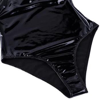 Žene jednodijelni Wetlook umjetne kože mreže šarenilo rublje Seksi Clubwear Backless High Cut Teddy Bodysuit za odrasle noćno rublje