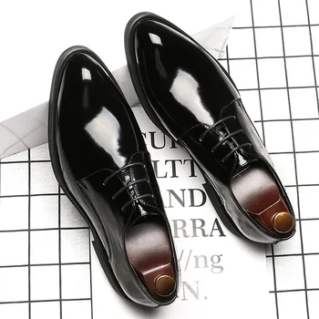 Muška nova šiljast kožne cipele poslovne haljina cipele muškarci ogledalo boja kože formalni cipele čipka-up klasični crni EU veličina 38-44