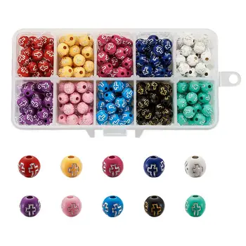 300pcs/box oplata akrilne perle, metalni Enlaced cijele s križem pomiješan boje za izradu nakita 8 mm, Otvor: 2 mm