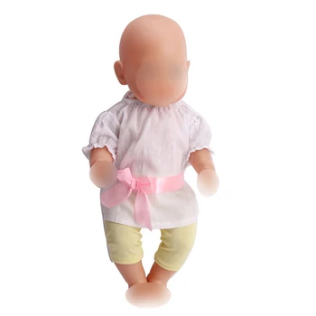 43 cm, baby lutke odjeća za novorođenče slatka bijela komplet majice sa žutim hlačama dječje igračke fit American 18 inch Girls doll f57