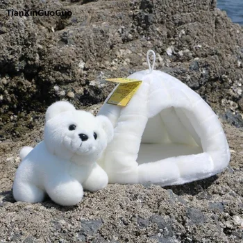 Oko 18 cm bijeli polarni medvjed s 30 cm snijega špilja kod kuće pliš igračke, mekana lutka rođendanski poklon h2134