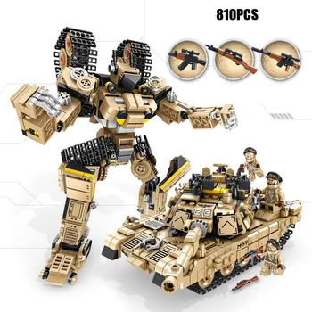 Future military M1A2 Abrams Main Battle Tank transformation robot 2in1 batisbricks building block ww2 army figures cigle igračke