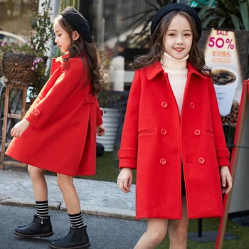Dječji Djevojke Crvene Vunene Jakne Kaputi 2020 Jesen Zima Odjeća Djeca Djevojke Odjeća Djeca Dugih Rukava Kaput Veličina Za 110-160 Cm