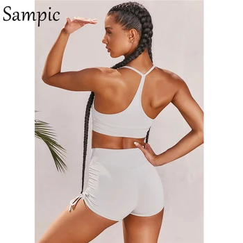 Sampic Outfits Femme Odjeca White Sport Mršava Tracksuit Summer Women Casual Sexy Crop Tops And Biker Shorts Two Piece Set
