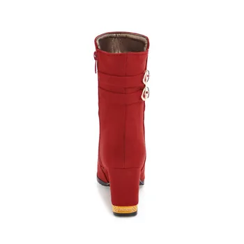Meotina Ženske Čizme Jesenje Čizme Munje Debela Štikla Kratke Čizme Buckle Cijele Čarapa Cipele Dama Zima Crveni Plus Size 33-43