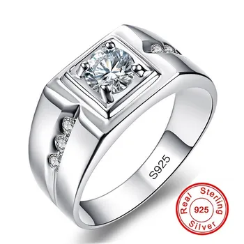 Moda solitaire muški prsten 925 sterling srebra 0.5 ct AAAAA cz kamen zaručnički prsten zaručnički prsten za muškarce luksuzni ukras stranke