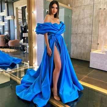Eightree Arabic Prom Party Dresses High Split Robe De Soiree Royal Blue Evening Dresses Long 2021 Off Shoulder Celebrity Dress
