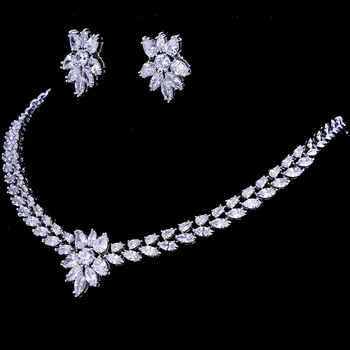 Emmaya White Gold Color Luxury Svadbeni CZ Crystal ogrlica i naušnica setovi velike vjenčanje nakit setovi za mladenke