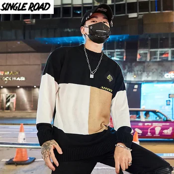 SingleRoad Prevelike Muške Kukičane Veste Muški 2020 Zima Šarenilo Harajuku Hip-Hop Veste Korejski Pulover Crni Džemper Muškarci