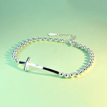 ElfoPlataSi minimalistički 925 sterling srebra moda prekrasan križ perle narukvica za žene i djevojčice fin srebrni nakit ED95