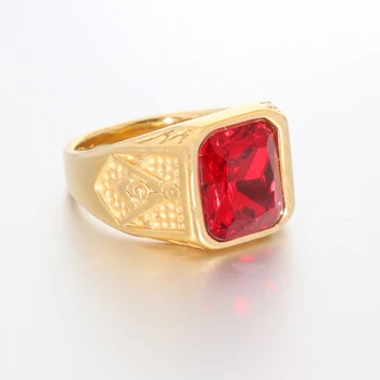 Veliki dragulj масонское prsten Zlatni kamen prstena vintage prsten od nehrđajućeg čelika mason gorski kristal za muškarce žene moda Crveni nakit