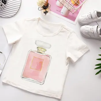 Vogue Kids T Shirt Summer Short Sleeve Tshirt Boy Funny Flower And Perfume Pattern Printing White Clothes Slatka Cartoon Girl Tops
