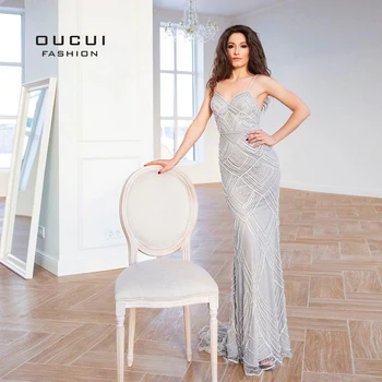 Oucui Dubai luksuzni vrećice Sirena večernje haljine novi seksi Dijamant izvlačenja siva žene haljine duge haljine prom stranka OL103369