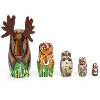 5 kom./compl. ručno oslikane drvene lutke garden ring jelen figurice životinja igračka